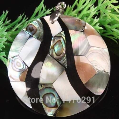 50X50MM Abalone Mother of Pearl Shell Coin Bead Pendant 1PCS
