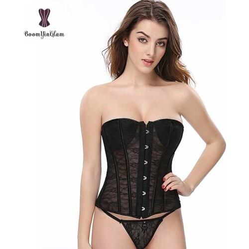 Translucent Lace Corset Black White Color Sexy Women Underwear Breathable Summer Dress Top Body Shaper Bustier Cool Corset femme