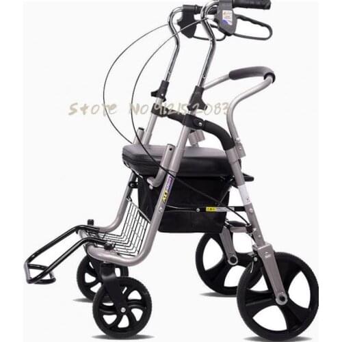 The Elderly Aluminum Alloy Widened Trolley Can Sit On The Four-wheel Push Chair, The Elderly Folding Lightweight Grocery Shoppin