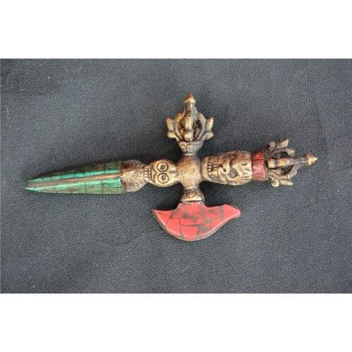 Rare old religious objects ---Buddha Vajra Dorje Kingkong Buddhist ritual apparatus, copper &turquoise&King, free shipping