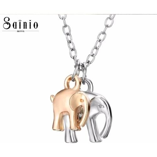 Sainio Cute Elephant Family Stroll Design Necklaces Charming Dual Elephant Pendant Necklace Women Jewelry Accessories Gift