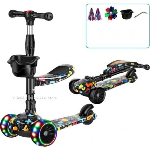 Kick Scooter for 1-10ages Kids, 4 Grade Height Adjustable Scooter with 5cm Widen Wheels, 3-in-1 Foldable Kick Scooter