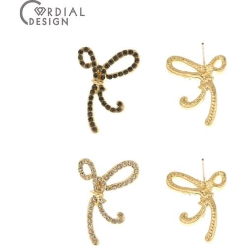 Cordial Design 50Pcs 18*26MM Jewelry Accessories/Hand Made/Rhinestone Earring Stud/Bowknot Shape/DIY Making/Earring Findings