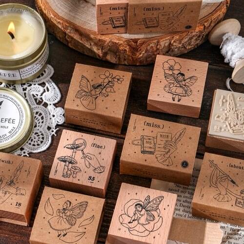 XINAHER Vintage Girls Flower gesture decoration stamp wooden rubber stamps for scrapbooking stationery DIY craft standard stamp