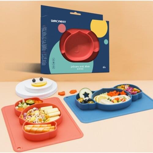 Silicone Plate Strong Suction Childrens Compartment Plate Integrated Molding Silicone Baby Plate Auxiliary Bowl Tableware