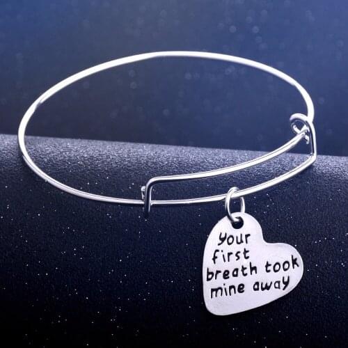 Your First Breath Took Mine Away Love Heart Charms Bangle Lovers Couples Bangles Family Husband Wife Bracelet Wedding Party Gift