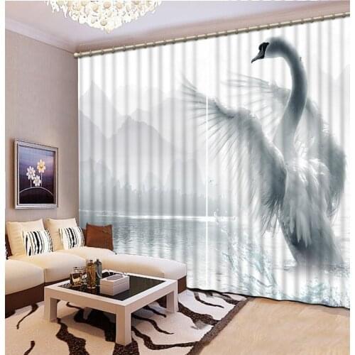 Custom curtain animal swan curtain Printing Blockout Polyester Photo Drapes Fabric For Room 3d curtains