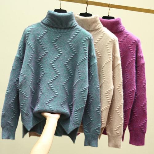 Turtleneck sweater womens 2021 autumn and winter new short front and back long loose padded pullover pullover