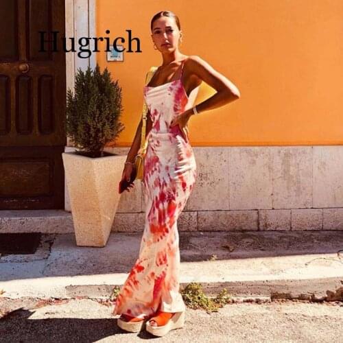 2020 Women Backless Sleeveless Sexy Dress Bandage Bodycon Evening Party Spaghetti Strap Maxi Dresses Tie Dyeing Long Dress