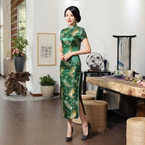 Vestidos Elegant Women Cheongsam Evening Dress Qipao Flower Rayon Traditional Chinese Formal Dresses Prom Gowns Short Sleeve