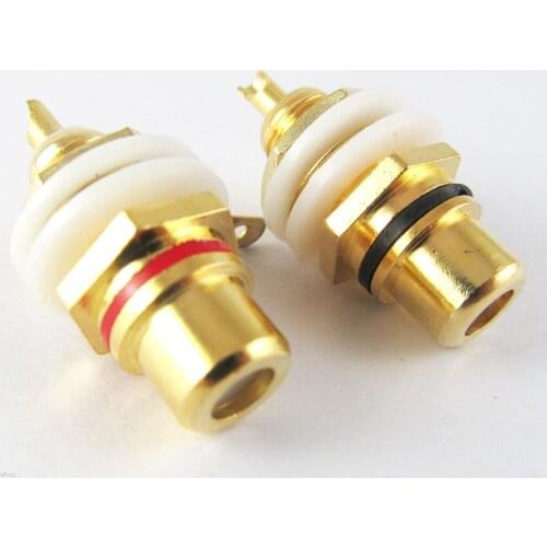 1 pair Gold RCA JACK Female PANEL MOUNT Audio/Video Connector Adapter Red & Black