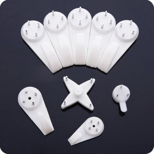 10Pcs White Plastic Invisible Nail Plastic Hanging Hanger Home Decor Wall Hooks Mount Photo Clock Picture Frame Non-mark Hooks
