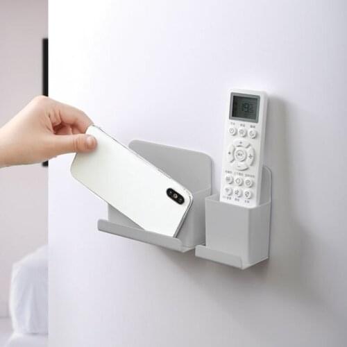 2021 New Wall Mounted Remote Control Storage Box Adhesive Wall Mobile Phone Charging Bracket Small Items Bathroom Storage Rack