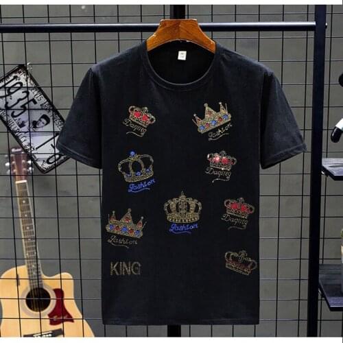 2021 New Cool Summer Mens T-Shirt Rhinestone Design Crown Plus Size 5 XL Cotton Hot Cakes Tees Casual Street Short-Sleeved Tops