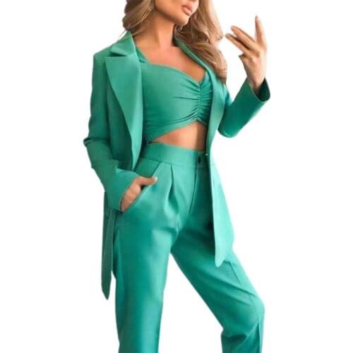 3Pcs/Set Suits Work Suits for Women Blazer Zippers Sling Breathable Turndown Collar Tops Pants Coats Suit for Office Ladies