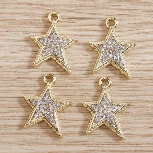 5pcs 13*18mm Crystal Star Charms Gold Color Alloy Pendants for Making Necklaces Bracelets Earrings DIY Handmade Jewelry Making