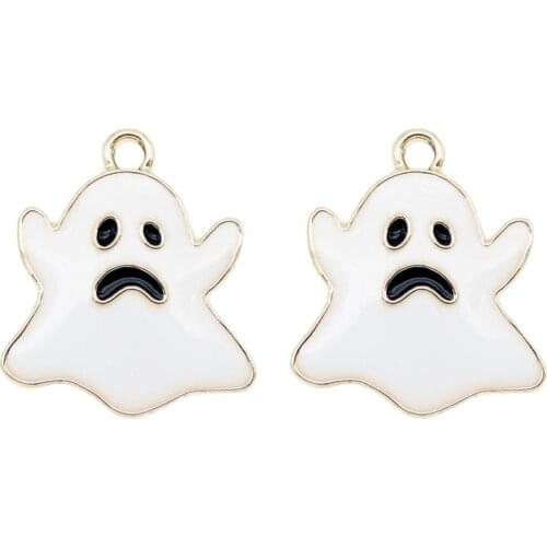 Julie Wang 6PCS Enamel White Ghost Charms Cartoon Halloween Specter Pendants Alloy Bracelet Jewelry Making Accessory