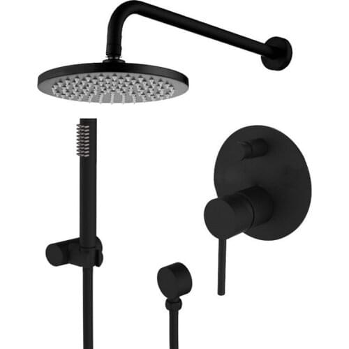 Free ship Round Design BLACK color wall mounted shower tub mixer faucet solid brass 20cm shower head