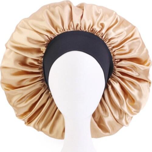 Large Satin Bonnet For Women Sleep Cap Big Size Head Cover Hair Care Wide Band Headwrap
