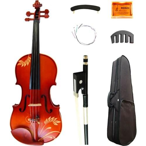 Flower Carved Maple Acoustic Art Violin 4/4 Matt Violino Fiddle High-grade Ebony Parts with Shoulder Rest Case Bow Rosin