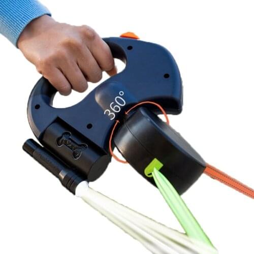 3M Double Dog Leash Automatic Retractable Leash With flashlight Reflect Light Pet Walking Lead Outdoors Dog Training Leash