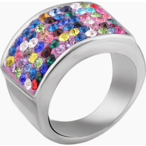 Elegant Ladies Rings Stainless Steel Jewelry Inlay Austrian Crystal Mulitcolor Delicate Rings