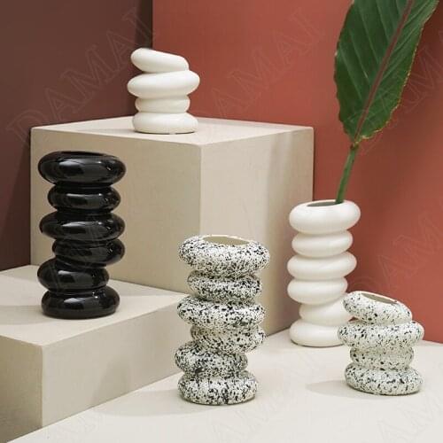 European Ceramic Vases Creativity Splash Ink Decorative Living Room Desktop Flower Vase Hotel Front Desk Dried Flowers Organizer