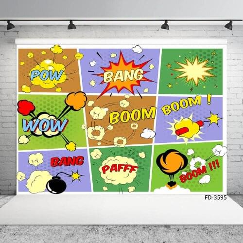 Happy Birhday Superhero Backdrop Comics Party Banners Photo Backgrounds Kids Baby Children Photography Backdrops Studio Shoots