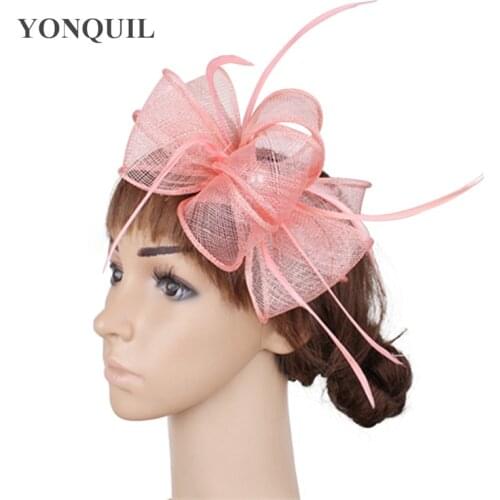 Fashion Sinamay Wedding Headwear For Women Ladies Fascinator Hat Hair Clip Gorgeous Ladies Party Dinner Headdress Feathers Hat