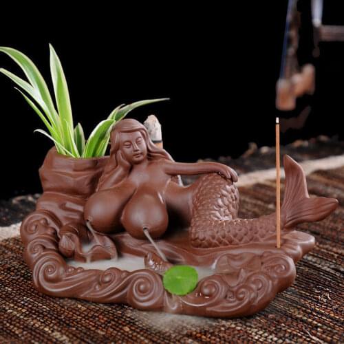 Ceramics Mermaid Backflow Incense Burner Incense Stick Holder Home Decoration