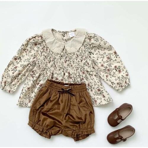 2 Pcs Baby Girl Clothes Set Vintage Floral Cotton Girl Tops T Shirt + Shorts Soring Autumn Baby Girl Outfits For 0-3Y
