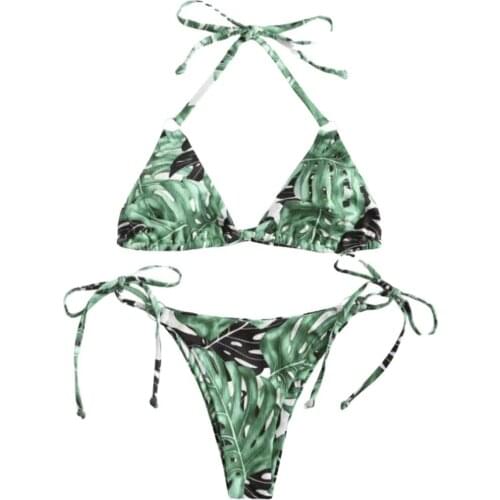 Printed bikini strap swimsuit two piece set floral swimsuit