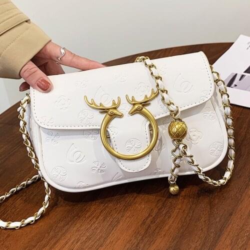Cute Printd Small Shoulder Bags for Women Deer Lock Chain Messenger Bag Pure Color Ladies Handbags White Designer Crossbody Bags