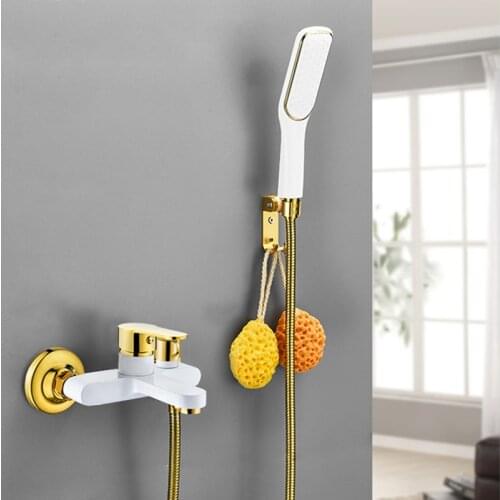 Bathroom Shower Faucet Set Cold and Hot Bathtub Taps With Hand Held Shower Head Brass Gold and White Bath Mixer Tap Bidet Faucet