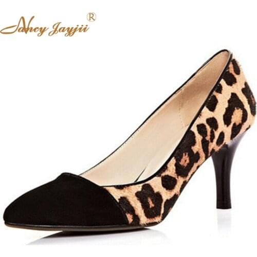 Nancyjayjii 2021 New Arrival Sexy Leopard Women Med High Heels Pointed Toe Pumps Party&Evening&Dress Slipper Shoes,Big Size5-14