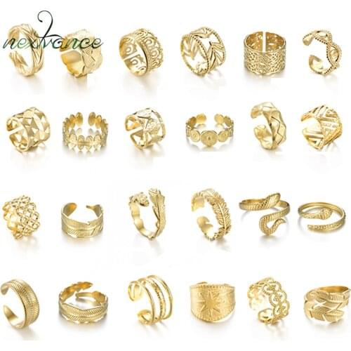 Nextvance Gold Vintage Rings Stainless Steel Gold Adjustable Womens ring Couple Rings Fashion Wedding Jewelry Engagement Gift
