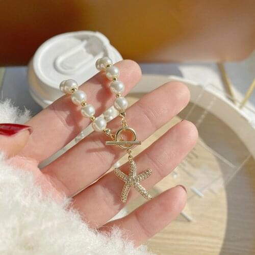 New Literary Fashion Pearl Chain Starfish Shape Noble Short Necklace Women With Pendants For Girlfriend Super Beautiful Gift