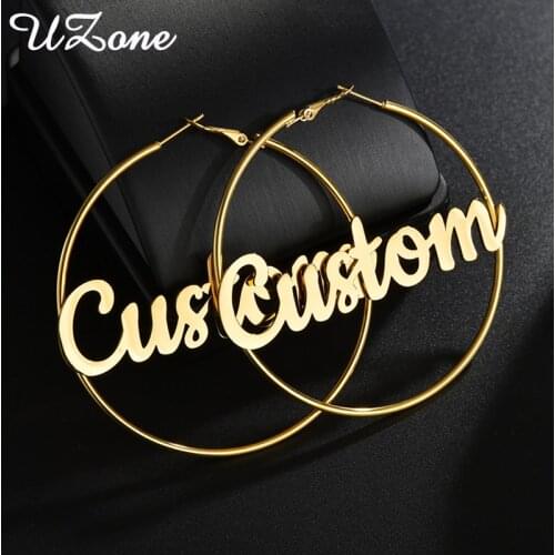 UZone New Design Nameplate Hoop Earrings for Women Personalized Stainless Steel Customized Brincos Fashion Jeweley Wholesale