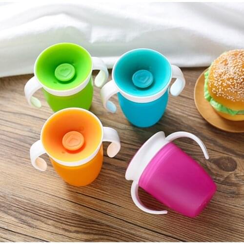 360 Degrees Rotatable Baby Learning Drinking Silicone Cup with Double Handle Flip Lid Leakproof Infants Water Cups Bottle 97BC