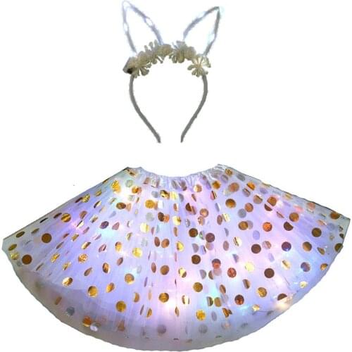 Girl Glow Light Up Polka Dots Tutu Skirt Clothing Party Headband Cat Fox Anime Costume Cosplay Devil Fancy Dress Gift 3-12Years
