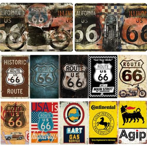 US Route 66 Road License Metal Signs,Decorative Vintage Metal Plate Plaque Bar Wall Retro Decor Posters