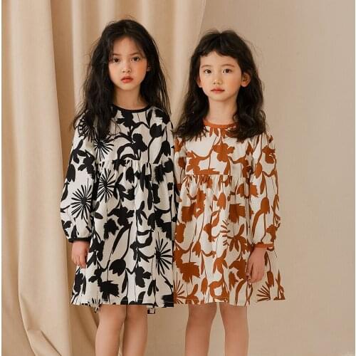 2021 Spring Baby Girls Dresses Childrens Korean Floral Print Long Sleeve Dress Kids Cotton Fashion Dress For Girl Baby Clothes