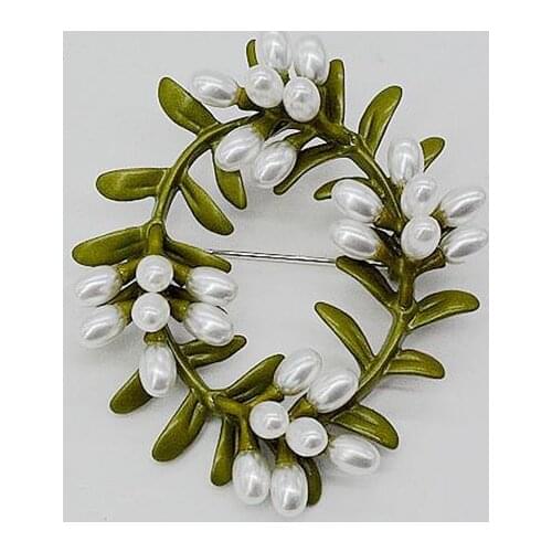 Naturale d'acqua dolce perle di rame Metallo Corona forma verde foglia Spille Vintage Donna spille Da Sposa accessori da sposa