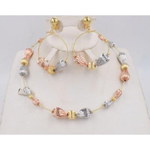 High Quality Dubai 3color Gold color Jewelry Set For Women african beads jewlery fashion necklace set earring jewelry
