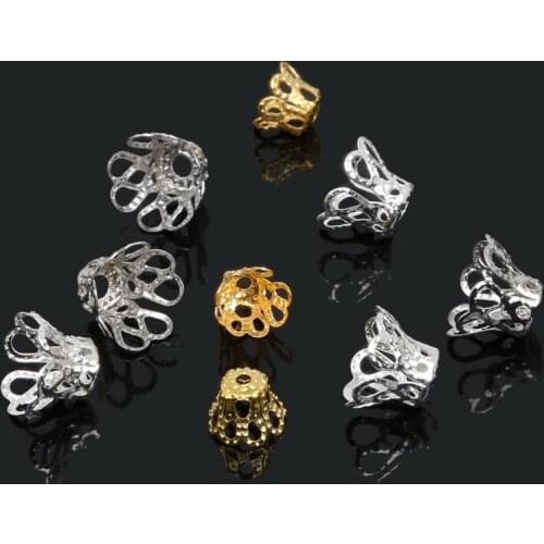 Jewelry DIY Vintage Filigree Metal Cup Hollow Flower Spacer Beads End Caps Pendant DIY Charms Connectors Jewelry Finding