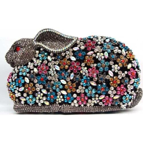 Gift Box Fashion Ladies Clutches Full Crystal Blue Evening Bags Women Wedding Rabbit Bag Bridal Purse Diamond Clutch Purse Q23