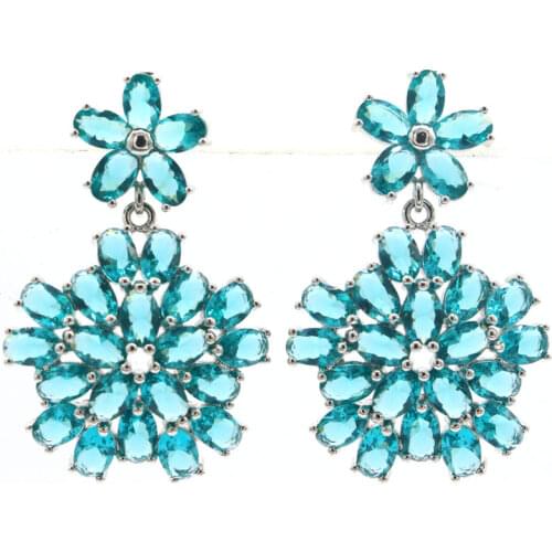 39x21mm SheCrown European Design 8g Created Golden Citrine Peridot Pink Tourmaline London Blue Topaz Silver Earrings