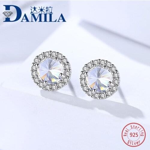 Fashion Crystal simple round 925 sterling silver earings for women Silver S925 jewelry stud earring cz cute earing female