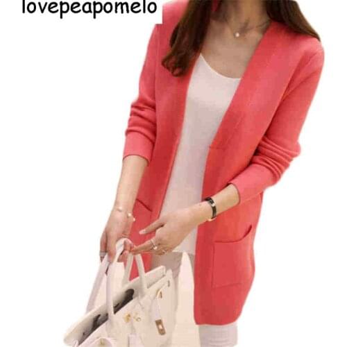 Autumn Female Sweater Coat Han Edition Long Round Collar Loose Pocket Knit Cardigan Women Sweater Free shipping D231