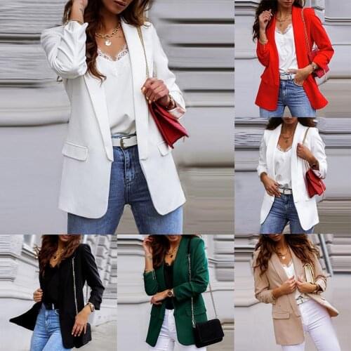 Lady Chic Suit Jacket White Blazers for Women Autumn Lapel Solid Color Slim Coat Long Sleeve Women Jacket Blazer Office Coat